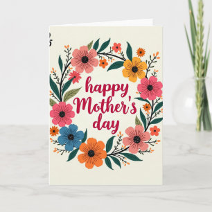 Cartão de Dia das Mães Vermelho e Turquesa Feliz