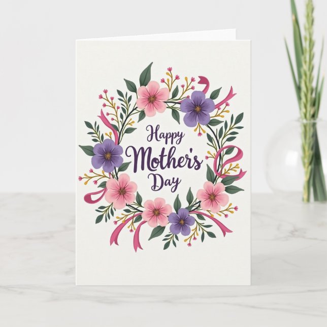 Cartão de Dia das Mães Violeta Feliz (Frente)