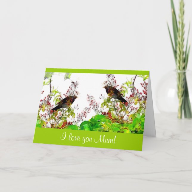 Cartão de Dia de as mães Blackbird e Roseqs (Frente)