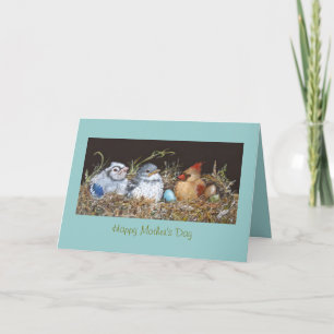 Cartão de dia de as mães com muitos pássaros no ni