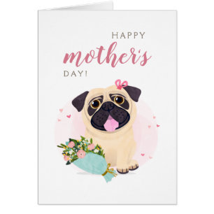 Cartão de Dia de as mães Feliz de Cute Pug