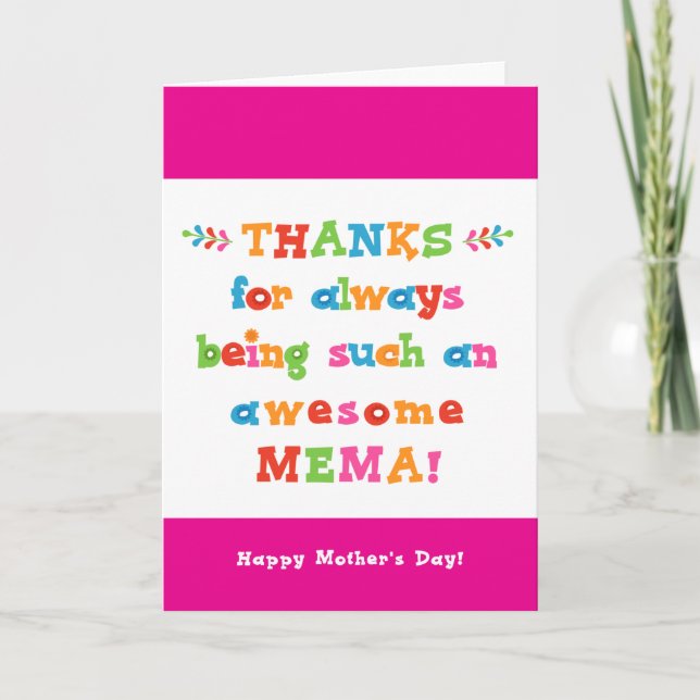 Cartão de dia de as mães para Mëma (Frente)