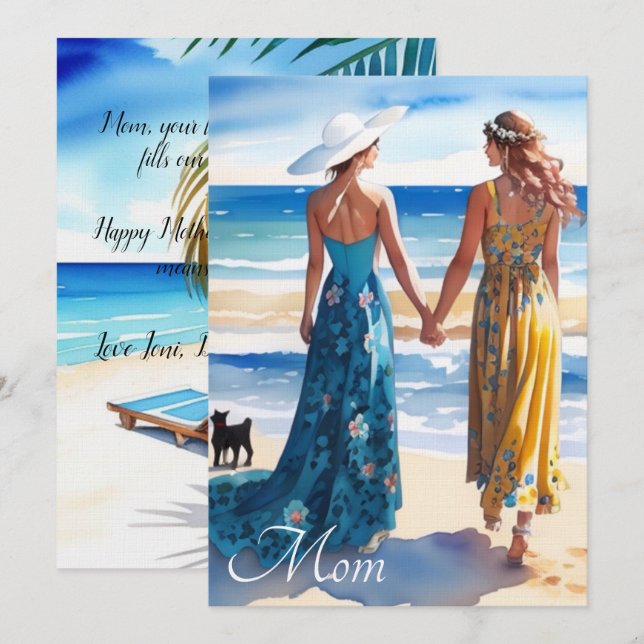 Cartão de Dia de as mães Russo Azul e Amarelo (Frente/Verso)