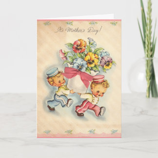 Cartão de Dia de as mães Vintage Bellboys & Pansie
