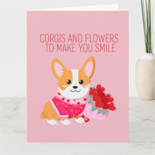 Cartão de Dia de Corgis e Flores Galentine