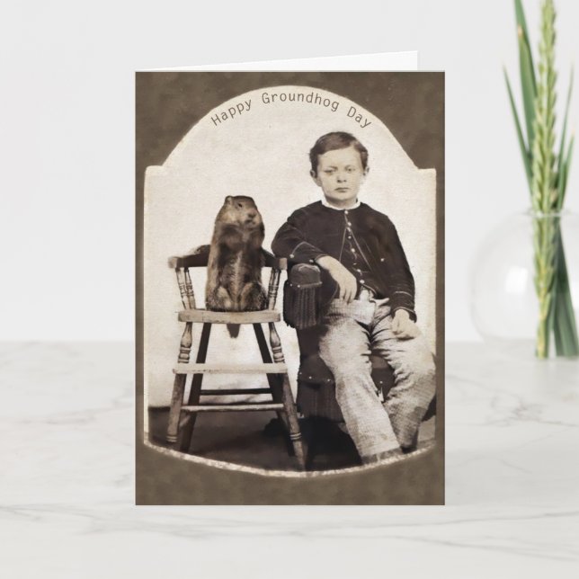 Cartão de Dia de Marmota Vintage (Frente)