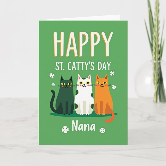 Cartão de Dia de Nana dos Gatos de Ouro Falso (Frente)