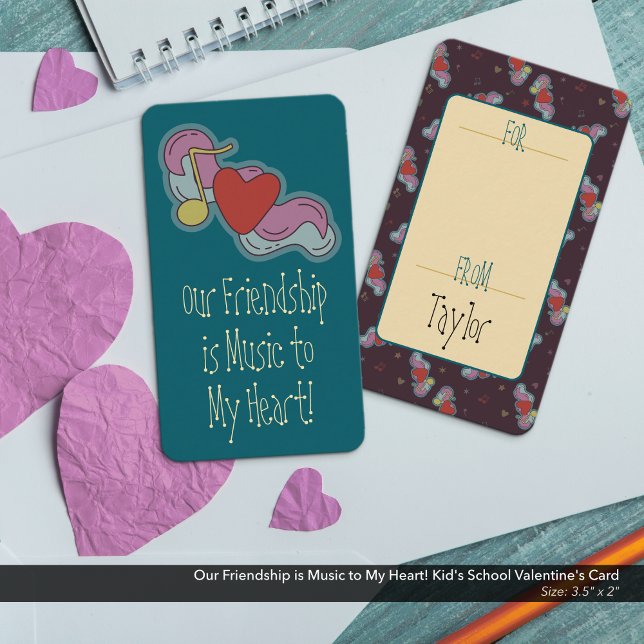 Cartão de Dia de os namorados para crianças de ami (Our Friendship is Music to My Heart! Kid's School/Classroom Valentine's Card)