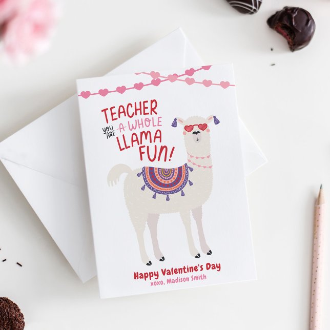 Cartão de Dia de os namorados para Professores de  (Cute Llama Teacher Valentine's Day Card)