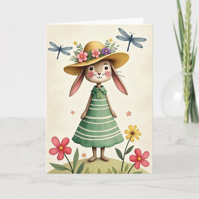 Cartão de Dia de Verão Bunny Blooms (Frente)