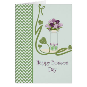 Cartão de Dia do Chefe com um Contentor de Tulipas