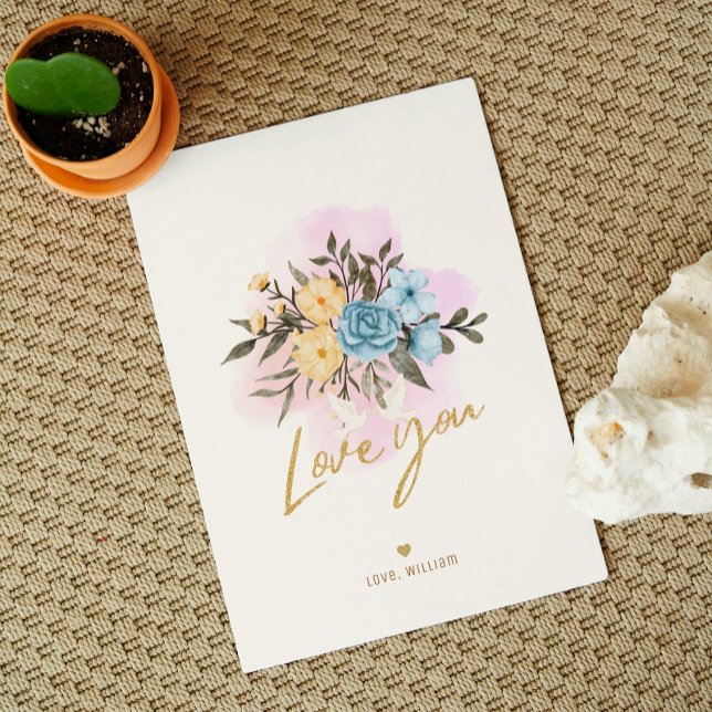 Cartão de Dia dos Namorados com buquê de flores Te (Criador carregado)