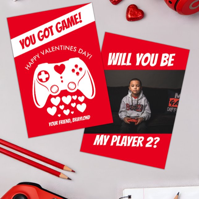 Cartão de Dia dos Namorados de Videogame para Cria (Video Game Kids Photo Valentines Day Card)