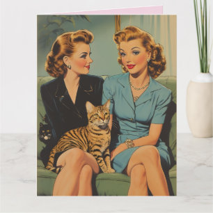 CARTÃO DE DIA DOS NAMORADOS PARA MÃE DE GATO RETRÔ