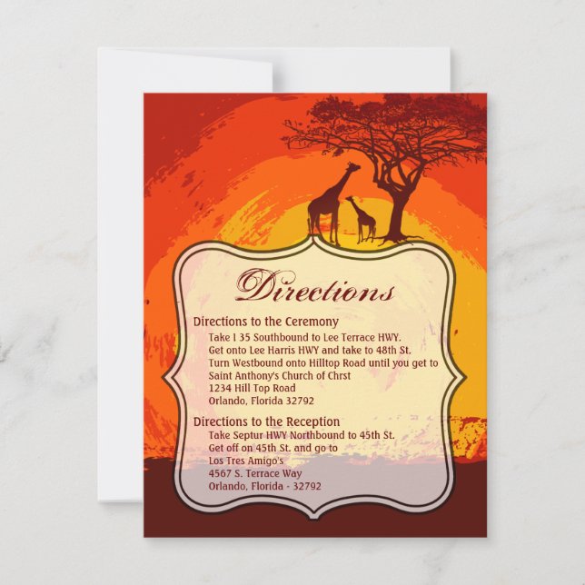 Cartão de Direção Africano Safari Giraffe Sun 4.25 (Frente)