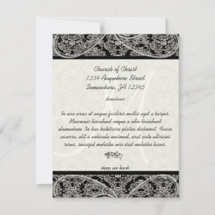 Cartão de Direção de Casamento em Damask Preto Mon