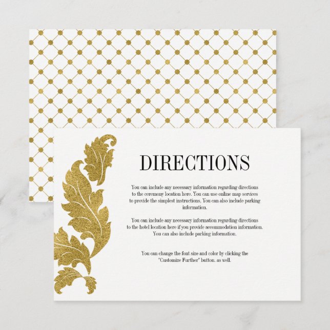 Cartão de Direções de Casamento Classic Gold Crest (Frente/Verso)