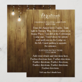 Cartão de Direções de Casamento com Luzes Rústicas