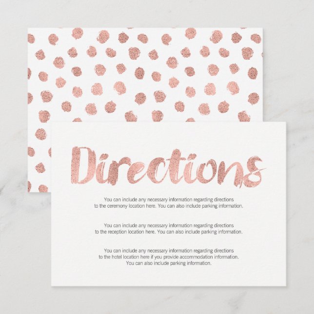 Cartão de Direções de Casamento em Rose Dourado Mo (Frente/Verso)