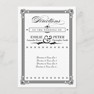 Cartão de Direções em Estilo de Poster Preto e Bra