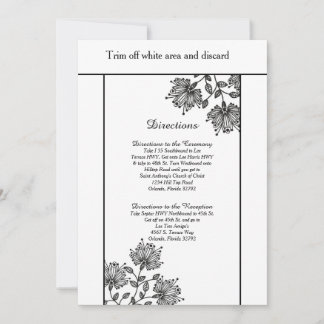 Cartão de Direções Floral Branco e Preto 3.5x6