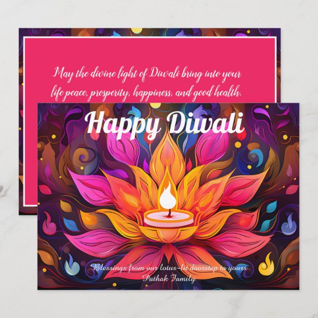 Cartão de Diwali do Lótus Celestial (Frente/Verso)