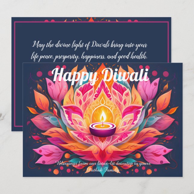 Cartão de Diwali Pétalas Customizáveis Aglow (Frente/Verso)