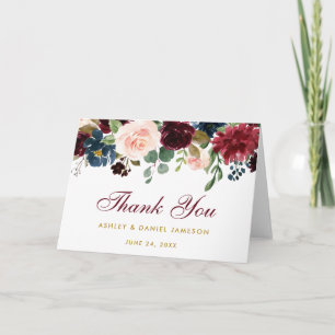 Cartão de Dobrar Agradecimento Casamento Floral Az