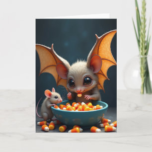 Cartão de Doces de Criaturas de Morcego Fofos