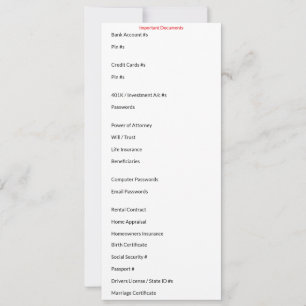 Cartão de Documentos Importantes