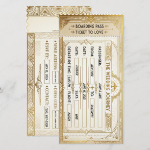 Cartão de Embarque Art Deco para Casamento