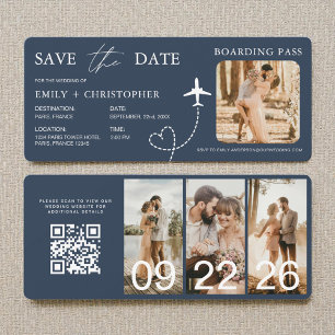 Cartão de Embarque Casamento de Destino Código QR