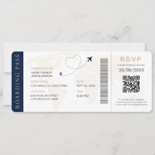 Cartão de Embarque Casamento de Destino QR code Rs