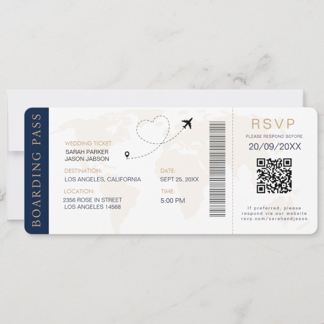 Cartão de Embarque Casamento de Destino QR code Rs (Frente)