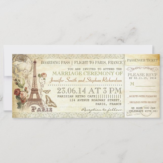 cartão de embarque convites de casamento para PARI (Frente)