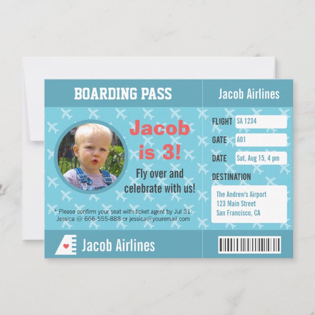 Cartão de Embarque de Avião Festa de Aniversário (Frente)