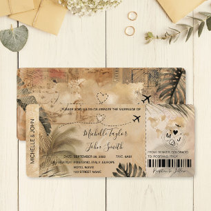 Cartão de Embarque de Casamento de Destino Vintage