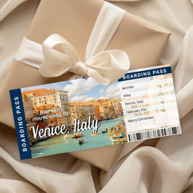 Cartão de Embarque de Surpresa de Viagem para Vene (Venice Italy Trip Surprise Boarding Pass Card)