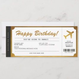 Cartão de Embarque Dourado de Aniversário Surpresa