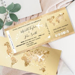 Cartão de Embarque Plano Dourado com Destino Casam<br><div class="desc">Convite Bilhete de Embarque de destino para Casamento Dourado</div>