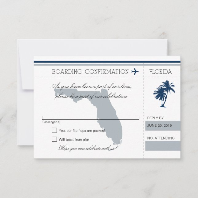 Cartão de Embarque RSVP para Florida Blue and Gray (Frente)