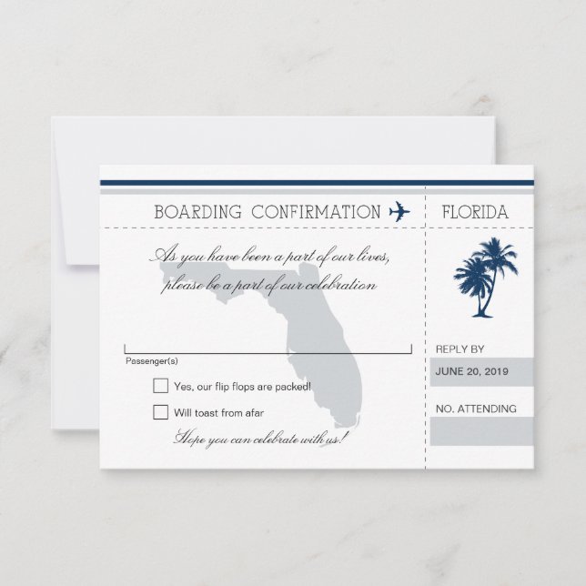 Cartão de Embarque RSVP para Florida Blue e Gray (Frente)