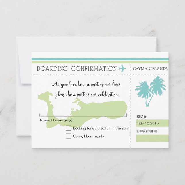 Cartão de Embarque RSVP para ILHAS CAIMAN (Frente)