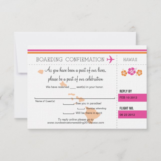 Cartão de Embarque RSVP para o Havaí (Frente)