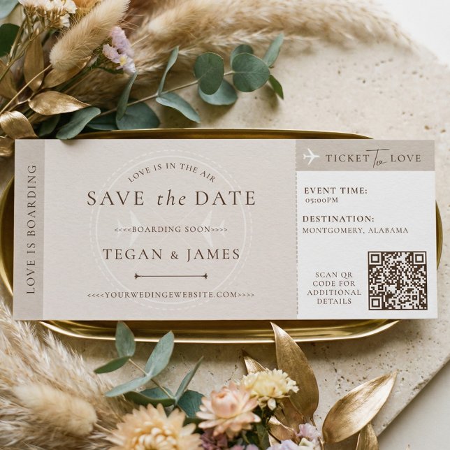 Cartão de Embarque Save the Date Passagem Aérea Ca (Save the Date Boarding Pass Wedding Plane Ticket Invitation)
