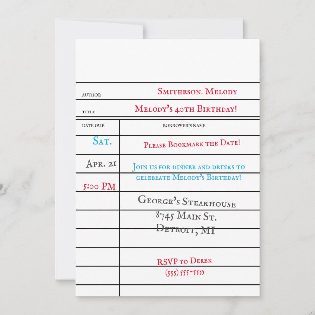 Cartão de Empréstimo de Biblioteca Personalizado F (Frente)