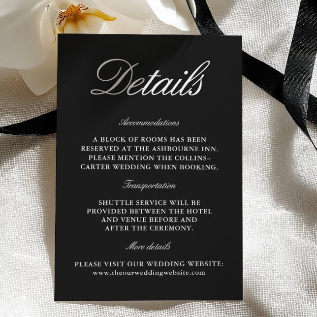 Cartão de Enclausura de Casamento Preto e Branco E (Elegant Black & White Wedding Enclosure Card)