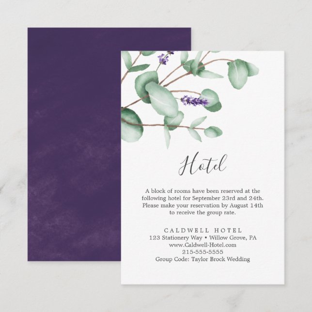 Cartão de Enclausuramento de Hotel de Lavanda e Eu (Frente/Verso)