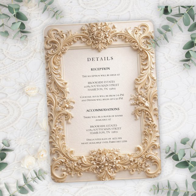 Cartão de Enclosure de Casamento com Detalhes em Q (Baroque QR Code Details Wedding Enclosure Card)
