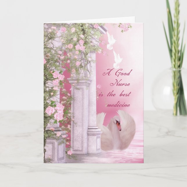 Cartão De Enfermeiro Com Porta E Rosas De Cisne (Frente)